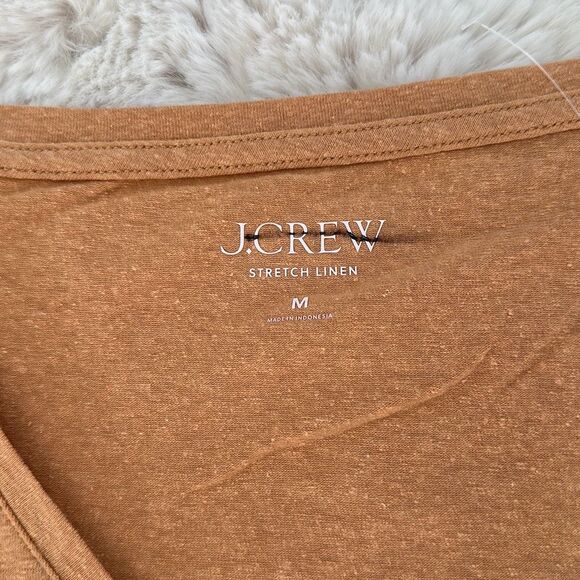 J. Crew V-neck T-shirt Stretch Linen Blend in Warm Brandy Size M - Picture 5 of 7